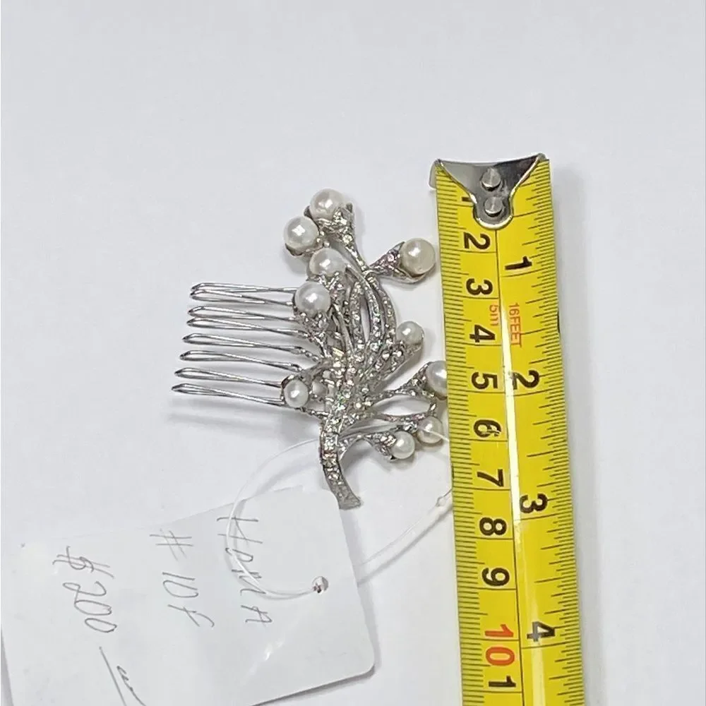 Homa Bridal Crystal and Pearl Silver Bridal Hair Comb Headpiece Hair Jewelry
